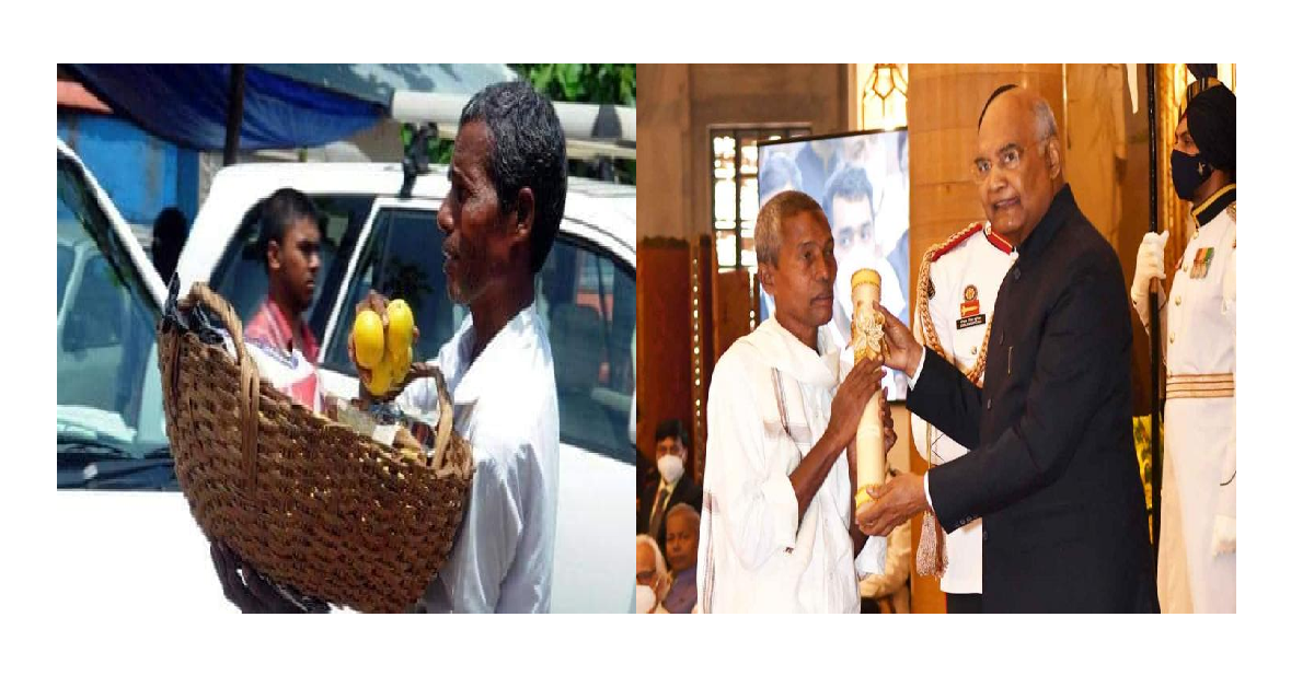 The orange vendor Hajabba who received the Padma Sree