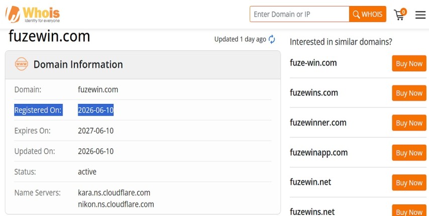 Fuzewin com scam review 2026 showing Crypto Cashino platform analysis, trust score warnings, domain age investigation, and legitimacy check for online gaming users.