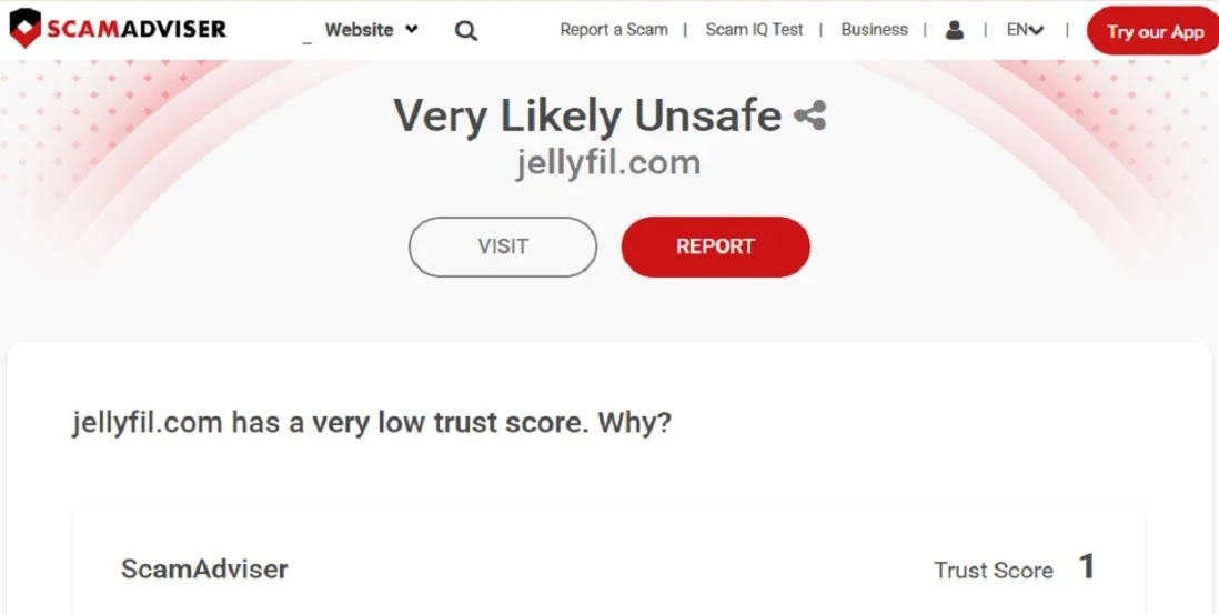 JellyFil Gummies Scam or Legit 2026? Honest Review of JellyFil Men's Health Supplement Website JellyFil Gummies scam review 2026 showing website trust score, domain age, and legitimacy analysis