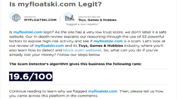 MyFloatSki inflatable electric water scooter floating in a swimming pool during a MyFloatSki review scam or legit investigation