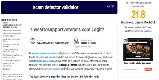 Wear To Support Veterans Review 2026, (1) Wear To Support Veterans website homepage showing veteran-themed apparel and clothing products reviewed in 2026.