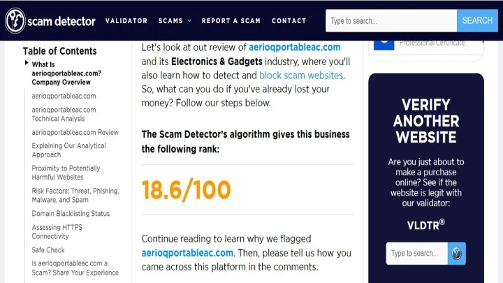 AerioQ Portable AC Review 2026 highlighting scam concerns, low trust score and shopping risks