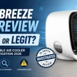 Airabreeze net review featured image showing portable air cooler with scam or legit investigation text