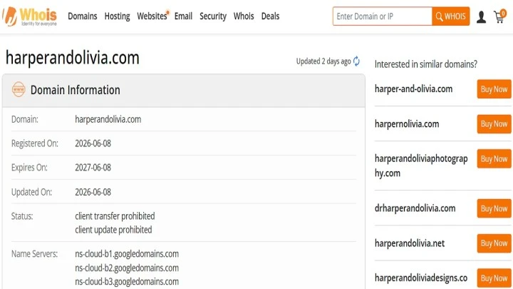 Harper & Olivia website review showing key warning signs, domain age, trust score, and online shopping risk analysis.