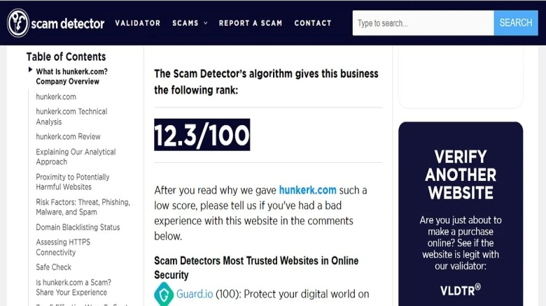 Hunkerk com review 2026 showing online shopping products and scam warning signs