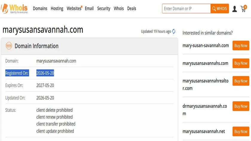 Mary & Susan Savannah website review showing warning signs about marysusansavannah com