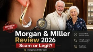 Morgan & Miller Review 2026 feature image showing jewelry, an elderly couple in a jewelry store, and the question “Scam or Legit?”