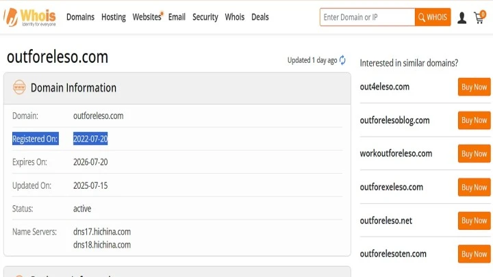 Outforeleso review 2026 showing scam warning signs, trust score concerns, and online shopping risk analysis