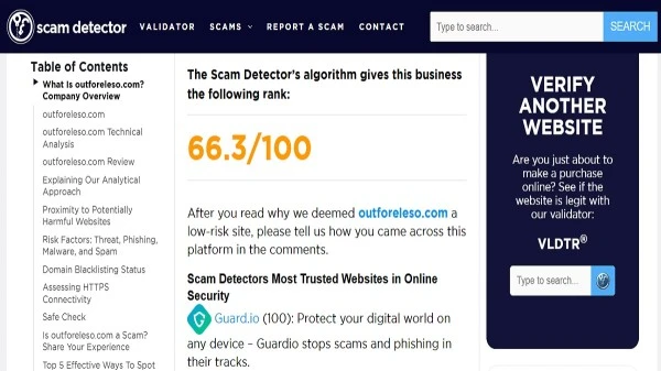 Outforeleso review 2026 showing scam warning signs, trust score concerns, and online shopping risk analysis