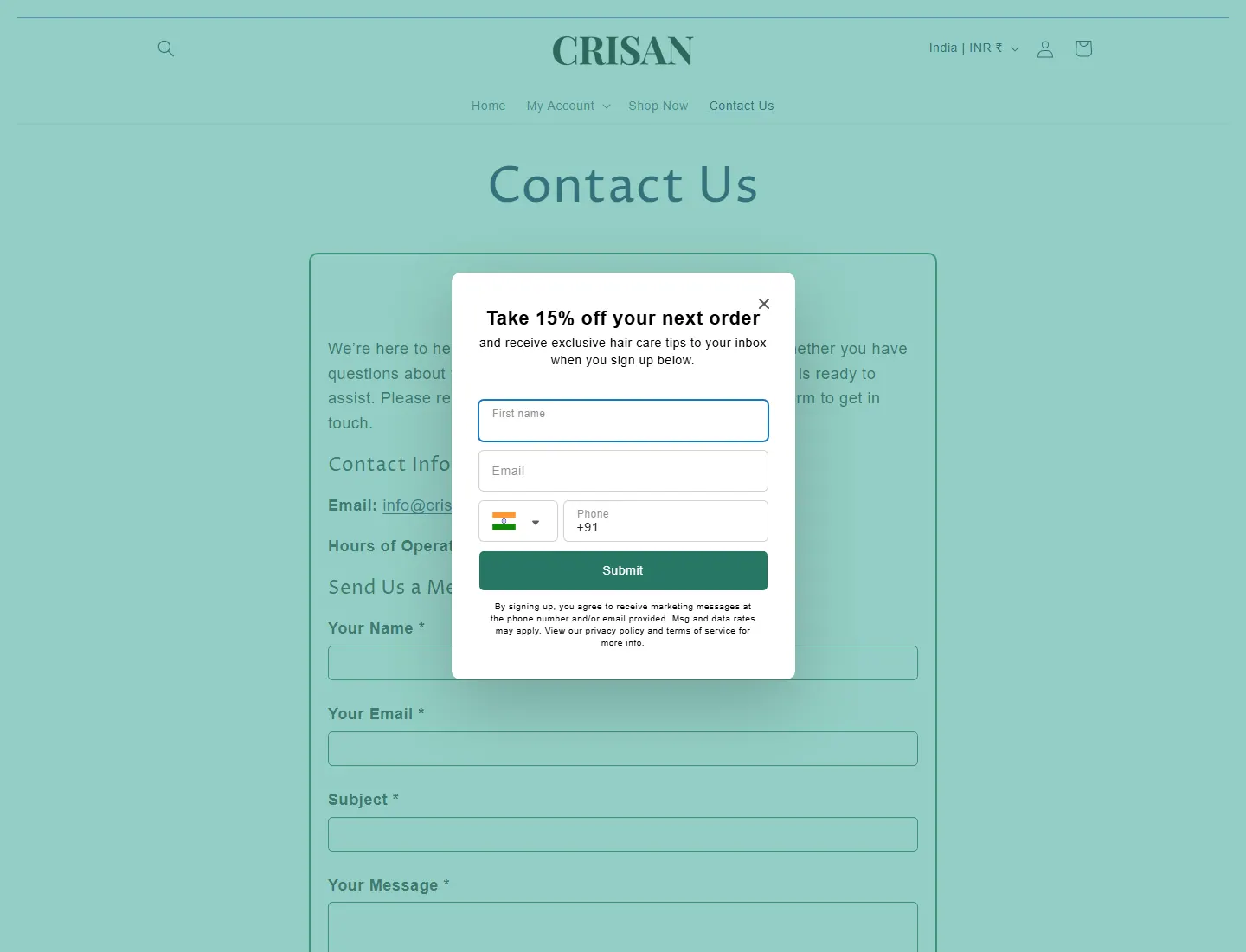 Contact Us – CRISAN Beauty page captured during the ZeroThought investigation