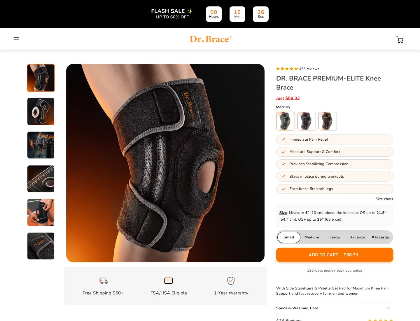 DR. BRACE PREMIUM-ELITE knee brace – Dr. Brace page captured during the ZeroThought investigation