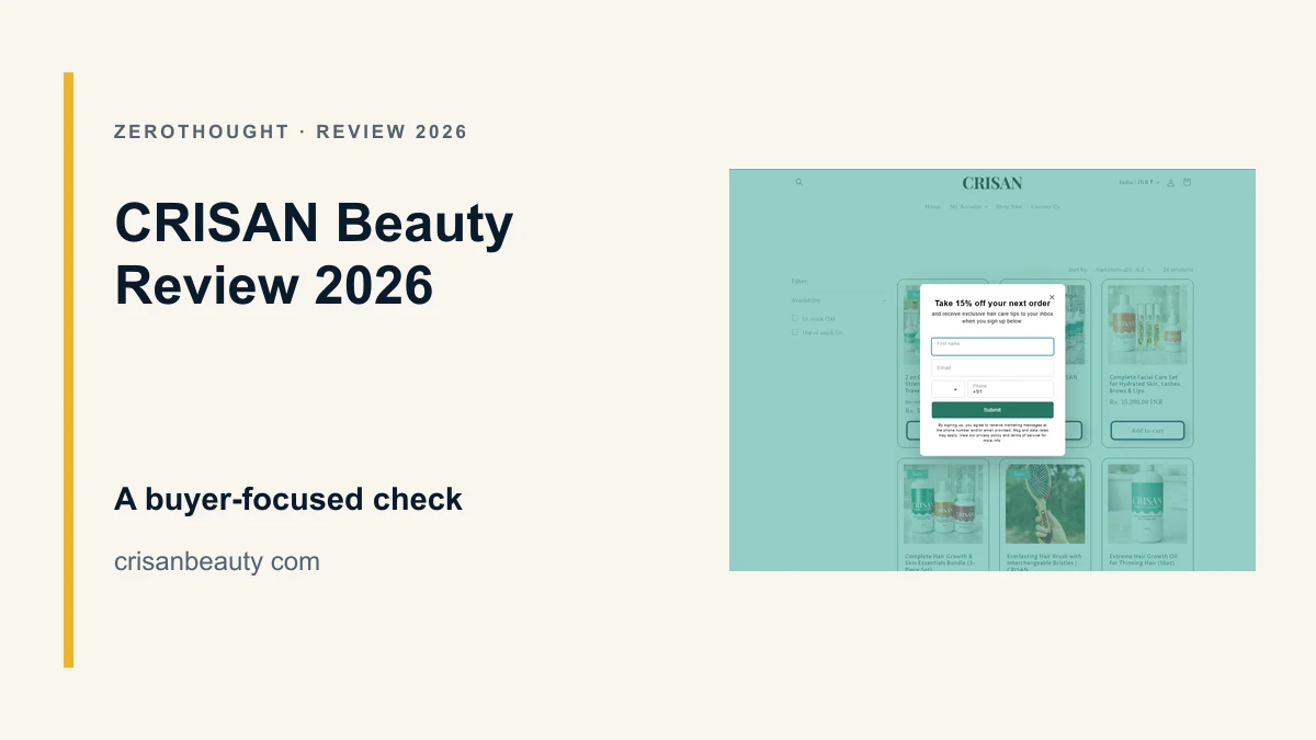 CRISAN Beauty website or product material beside a ZeroThought review title.