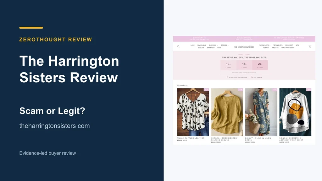 The Harrington Sisters website or product material beside a ZeroThought review title.