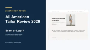 All American Tailor website or product material beside a ZeroThought review title.
