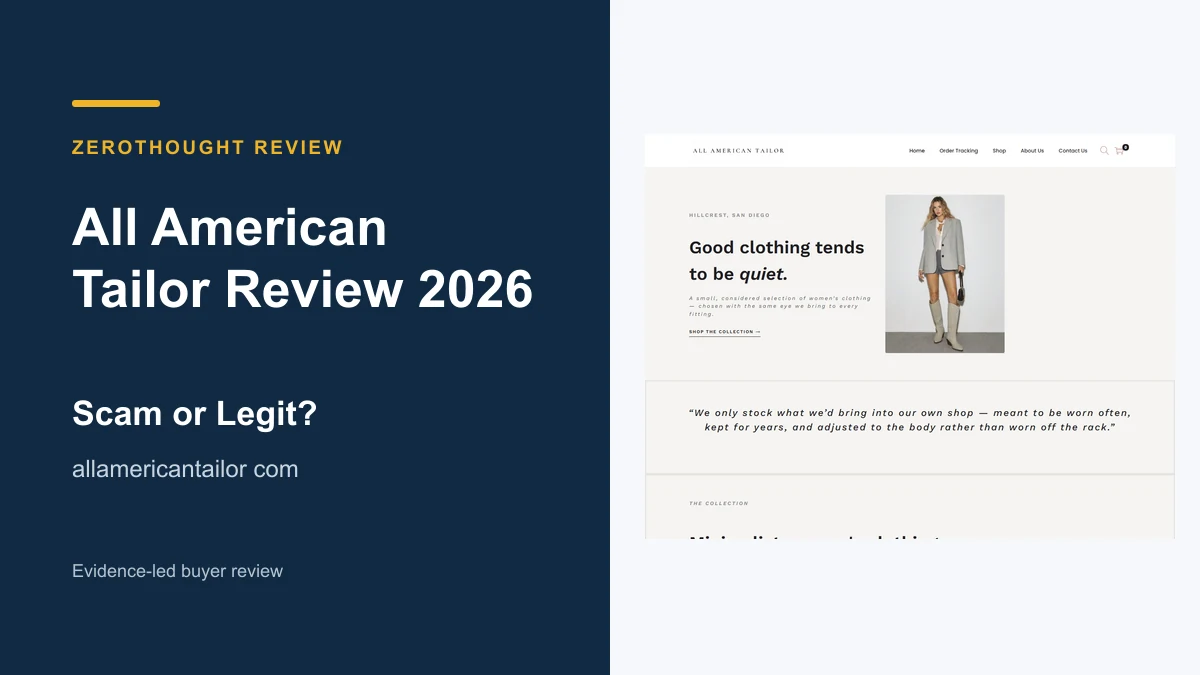 All American Tailor website or product material beside a ZeroThought review title.