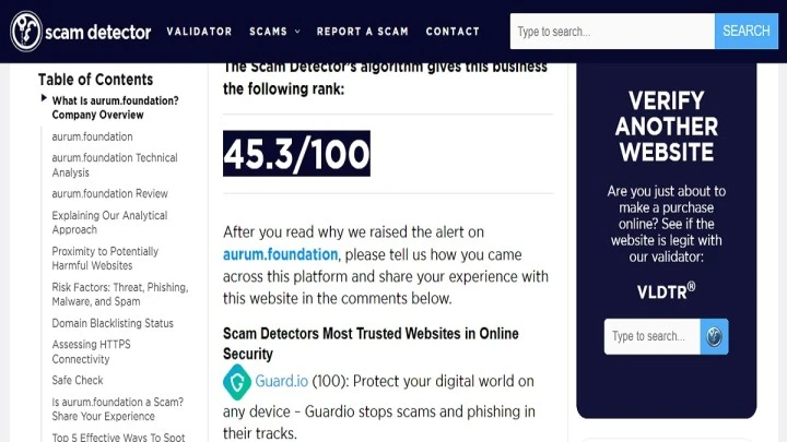 Aurum Foundation review 2026 highlighting regulatory warnings, trust scores and investment risks