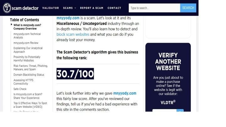 Mnyyody com scam review 2026 highlighting website trust concerns