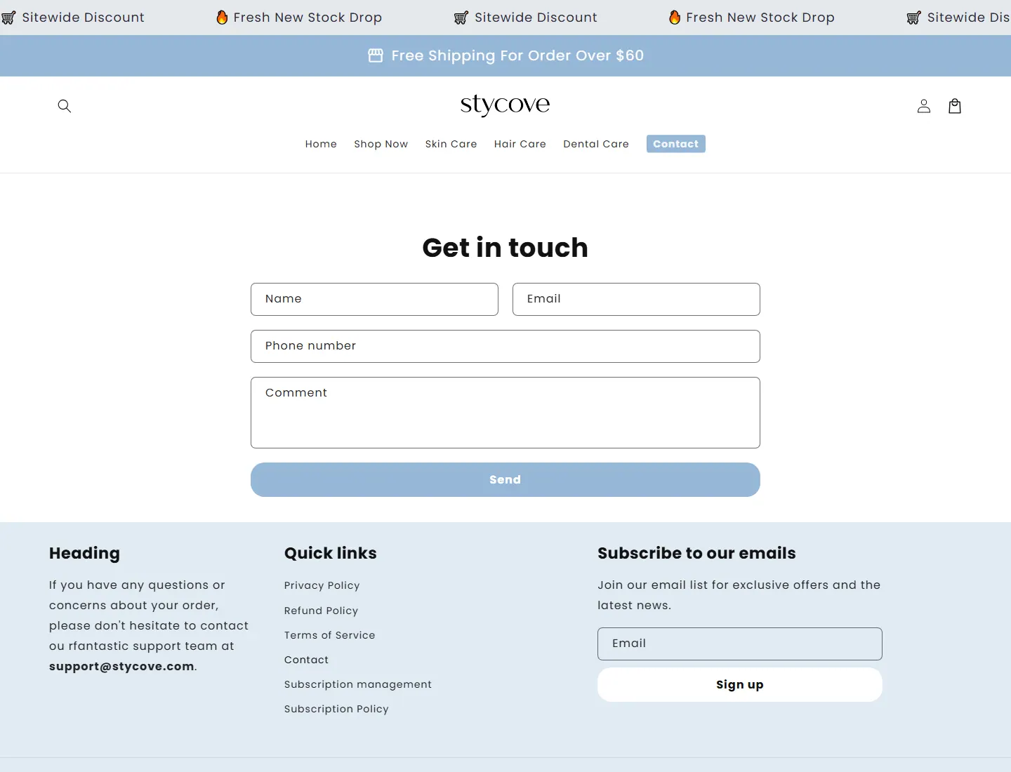 Contact – Stycove page captured during the ZeroThought investigation