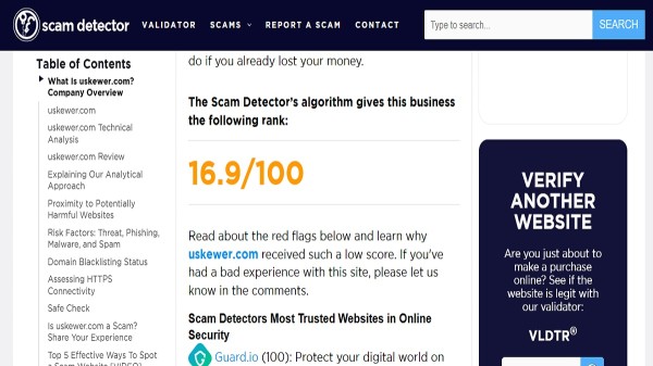 Uskewer com review 2026 showing popular products and warning signs found during the website investigation