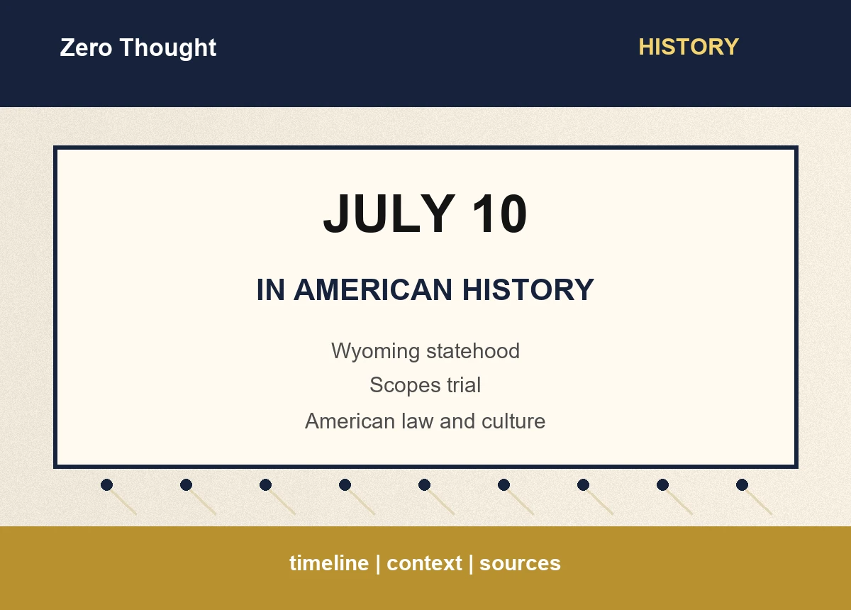 Featured image for July 10 in American history with timeline highlights: Wyoming statehood, Scopes trial, American law and culture