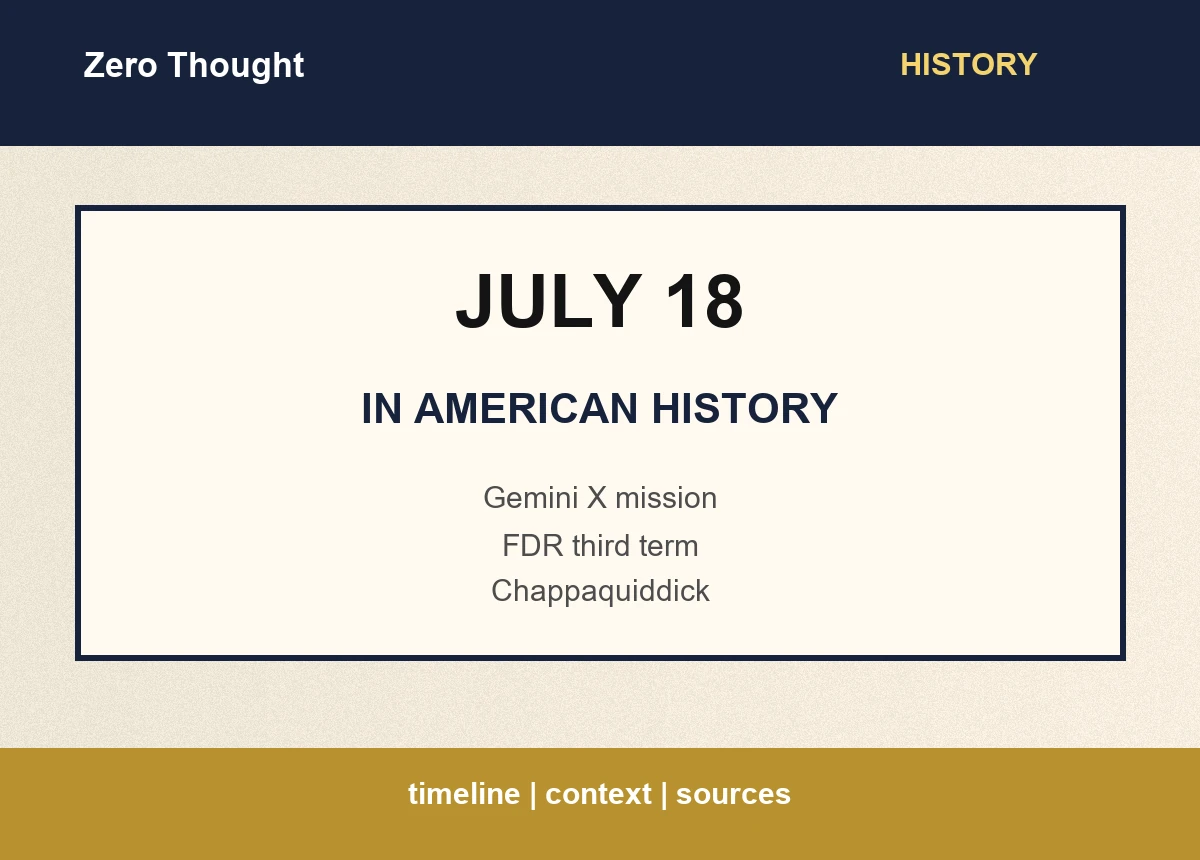 Featured image for July 18 in American history with highlights: Gemini X mission | FDR third term | Chappaquiddick