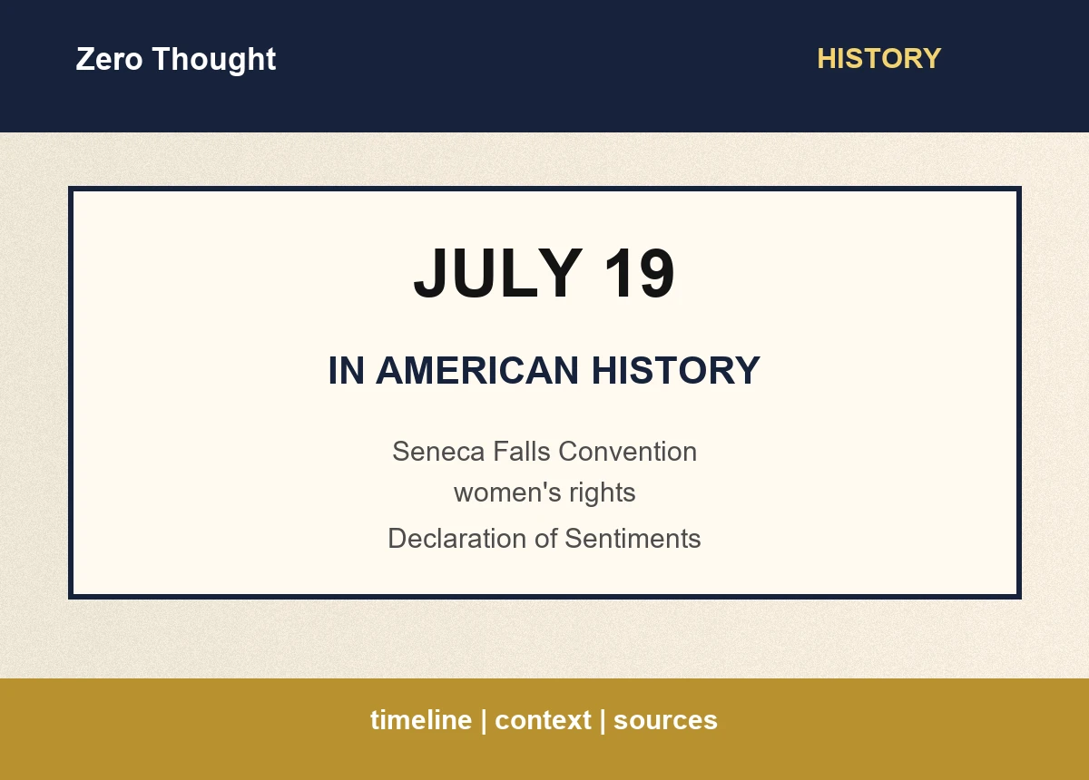 Featured image for July 19 in American history with highlights: Seneca Falls Convention | women's rights | Declaration of Sentiments