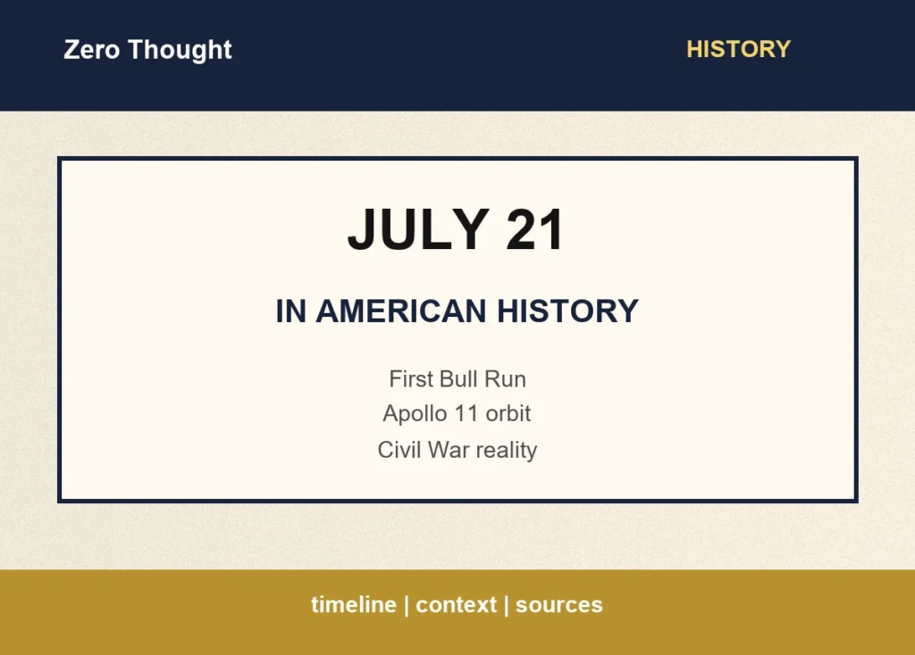 Featured image for July 21 in American history with highlights: First Bull Run | Apollo 11 orbit | Civil War reality