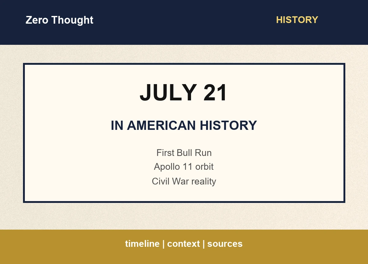 Featured image for July 21 in American history with highlights: First Bull Run | Apollo 11 orbit | Civil War reality