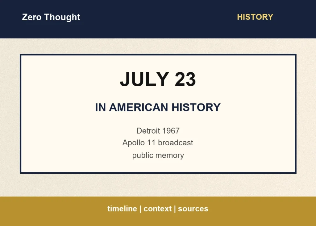 Featured image for July 23 in American history with highlights: Detroit 1967 | Apollo 11 broadcast | public memory