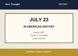 Featured image for July 23 in American history with highlights: Detroit 1967 | Apollo 11 broadcast | public memory