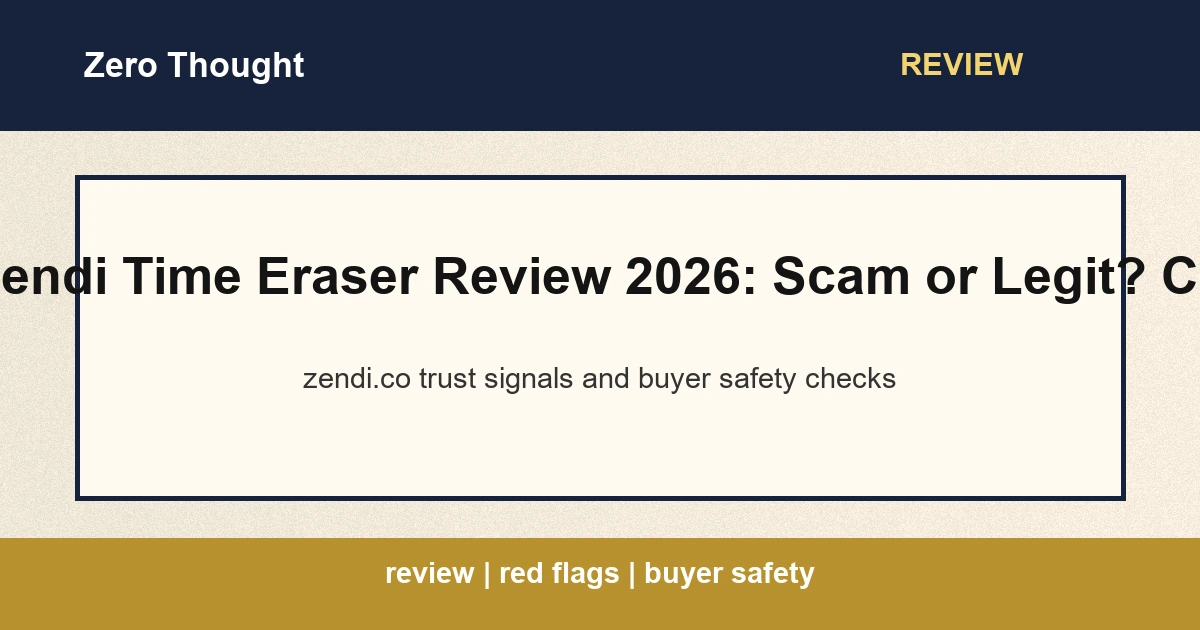 Featured image for Zendi Time Eraser review covering zendi.co scam or legit checks
