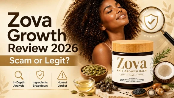 Zova Growth Review 2026 showing Zova Hair Growth Balm and scam or legit investigation