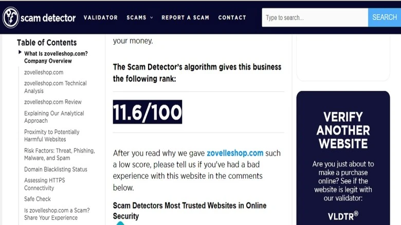 Zovelleshop Review 2026 investigating trust score, domain age, return policy, discounts, and shopping risks