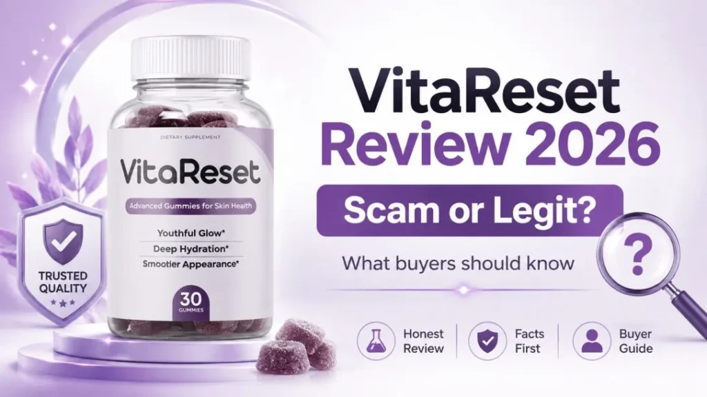 VitaReset Review 2026 featured image showing VitaReset supplement bottle and Scam or Legit question