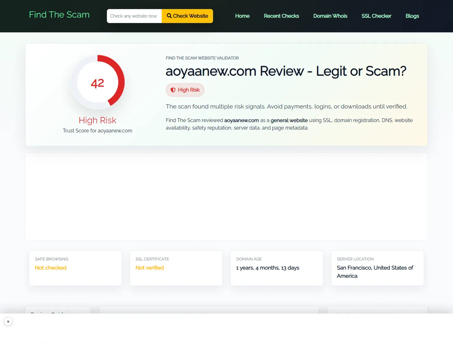 find the scam public profile for aoyaanew.com