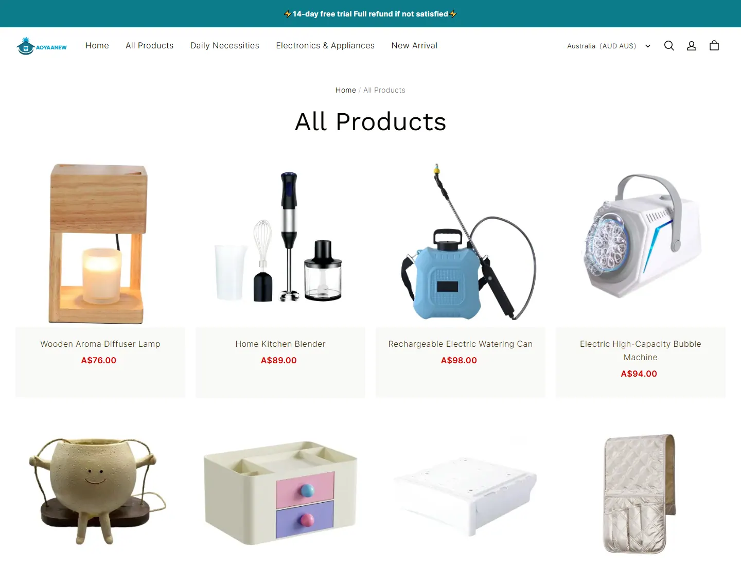 All Products – aoyaanew page captured during the ZeroThought investigation