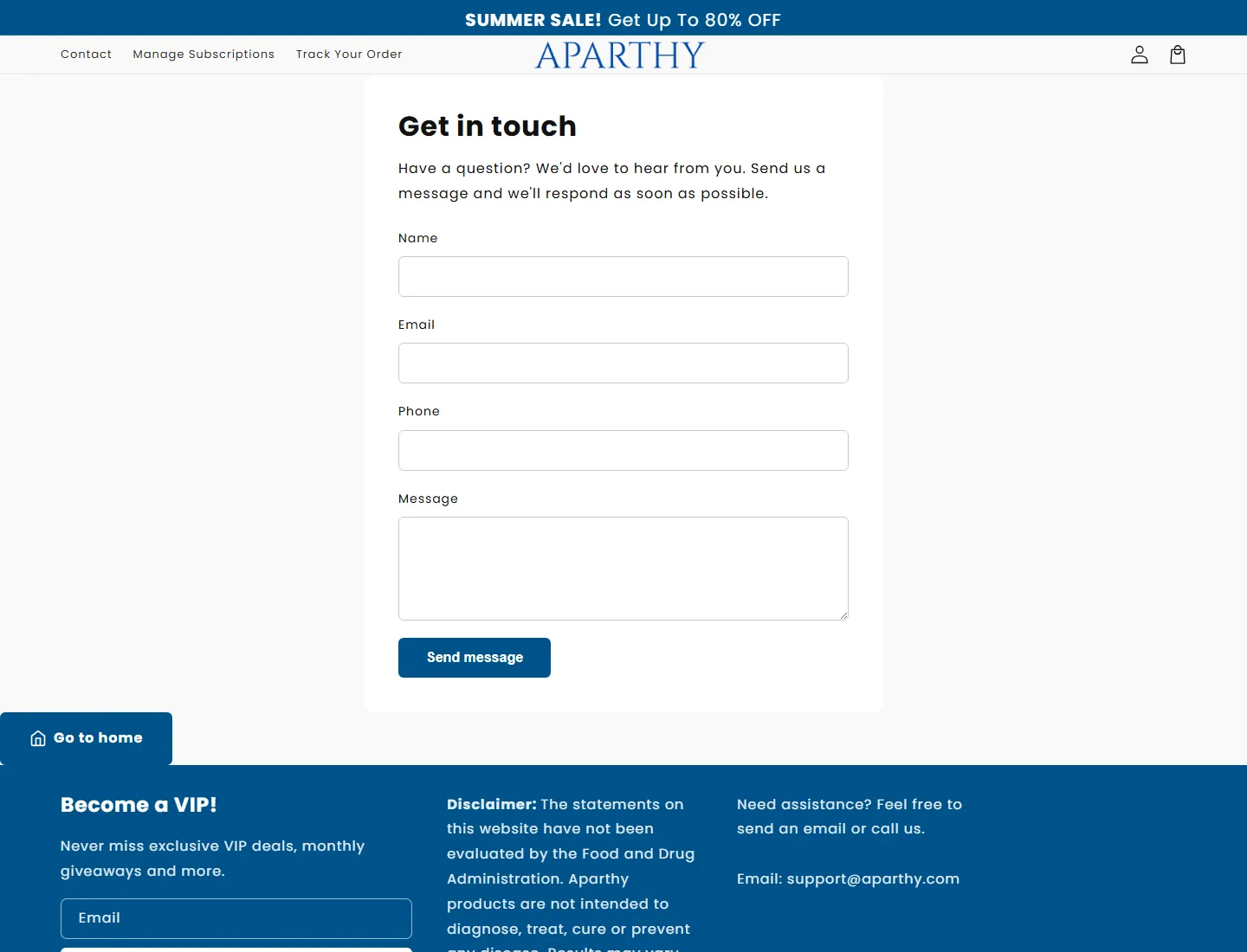 Products – Aparthy page captured during the ZeroThought investigation