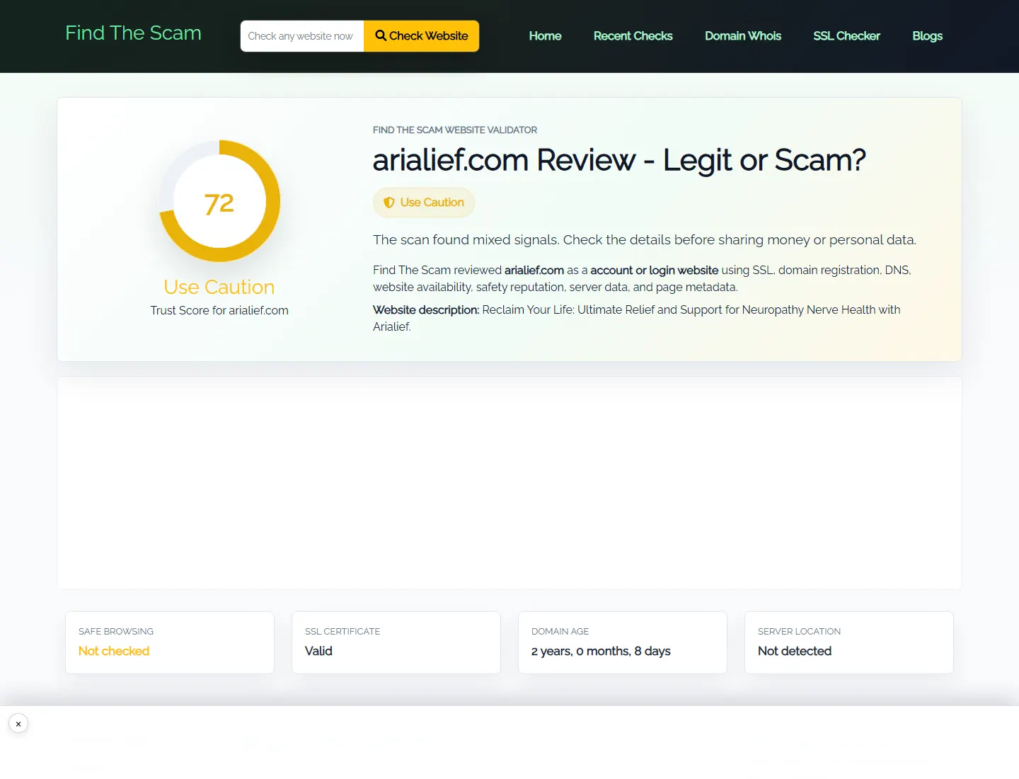 find the scam public profile for arialief.com