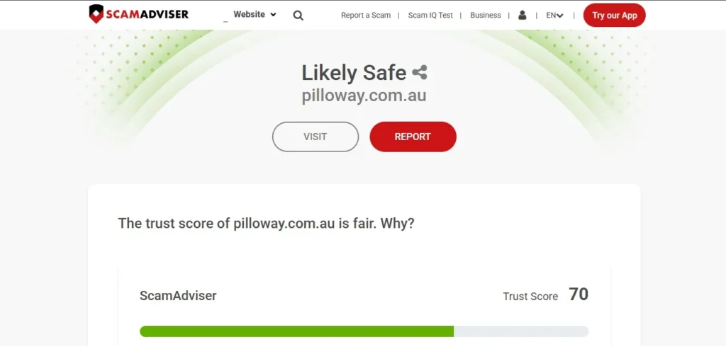 Pilloway Review 2026 showing the Snuggi Body Align Pillow with a scam or legit warning
