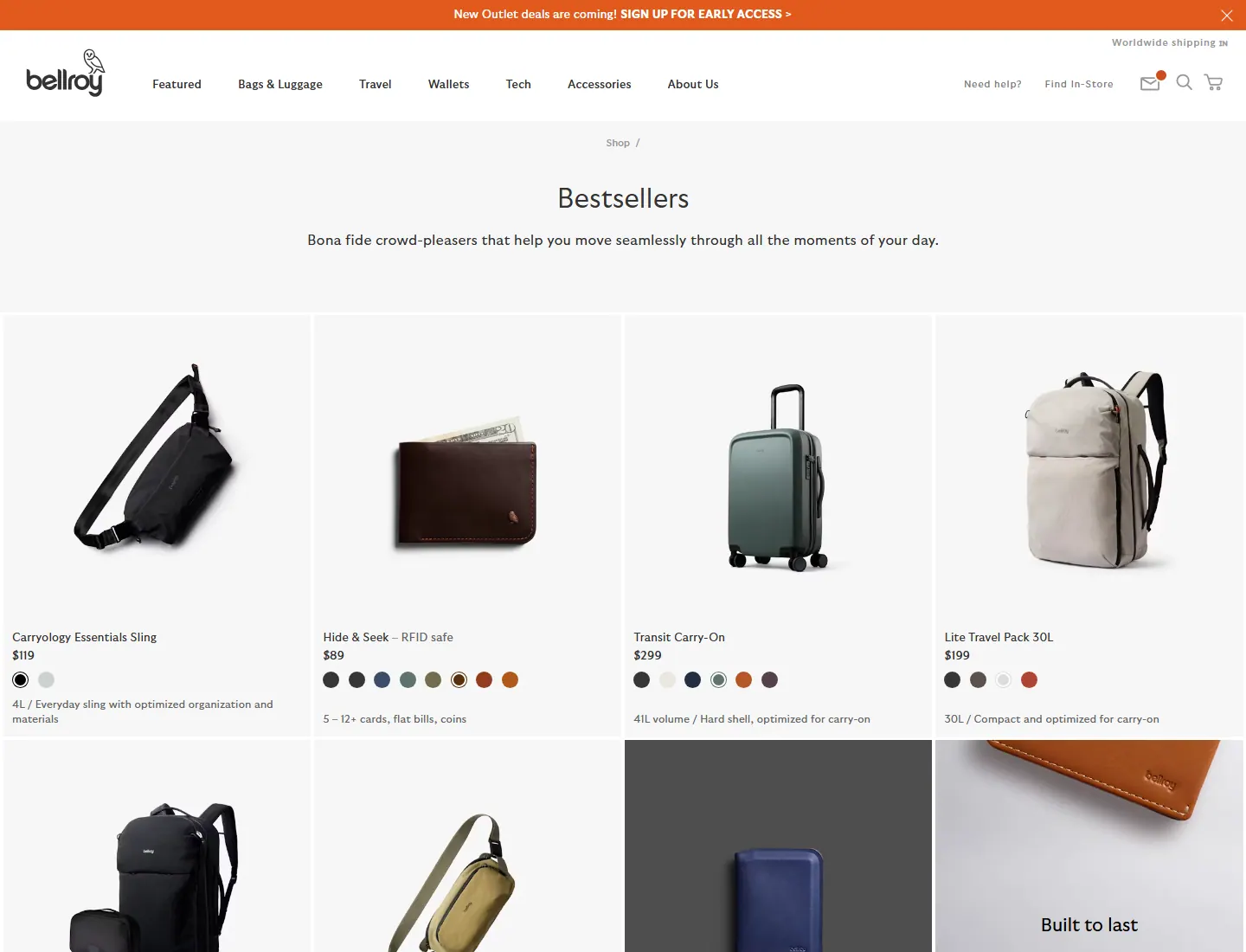 Bestsellers | Our Most Popular Bags, Wallets & Accessories | Bellroy page captured during the ZeroThought investigation