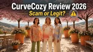 CurveCozy Review 2026 scam or legit featured image showing women’s fashion with a warning symbol