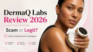 DermaQ Labs review 2026 examining the Sculpt 3 Pro body massager and website warning signs