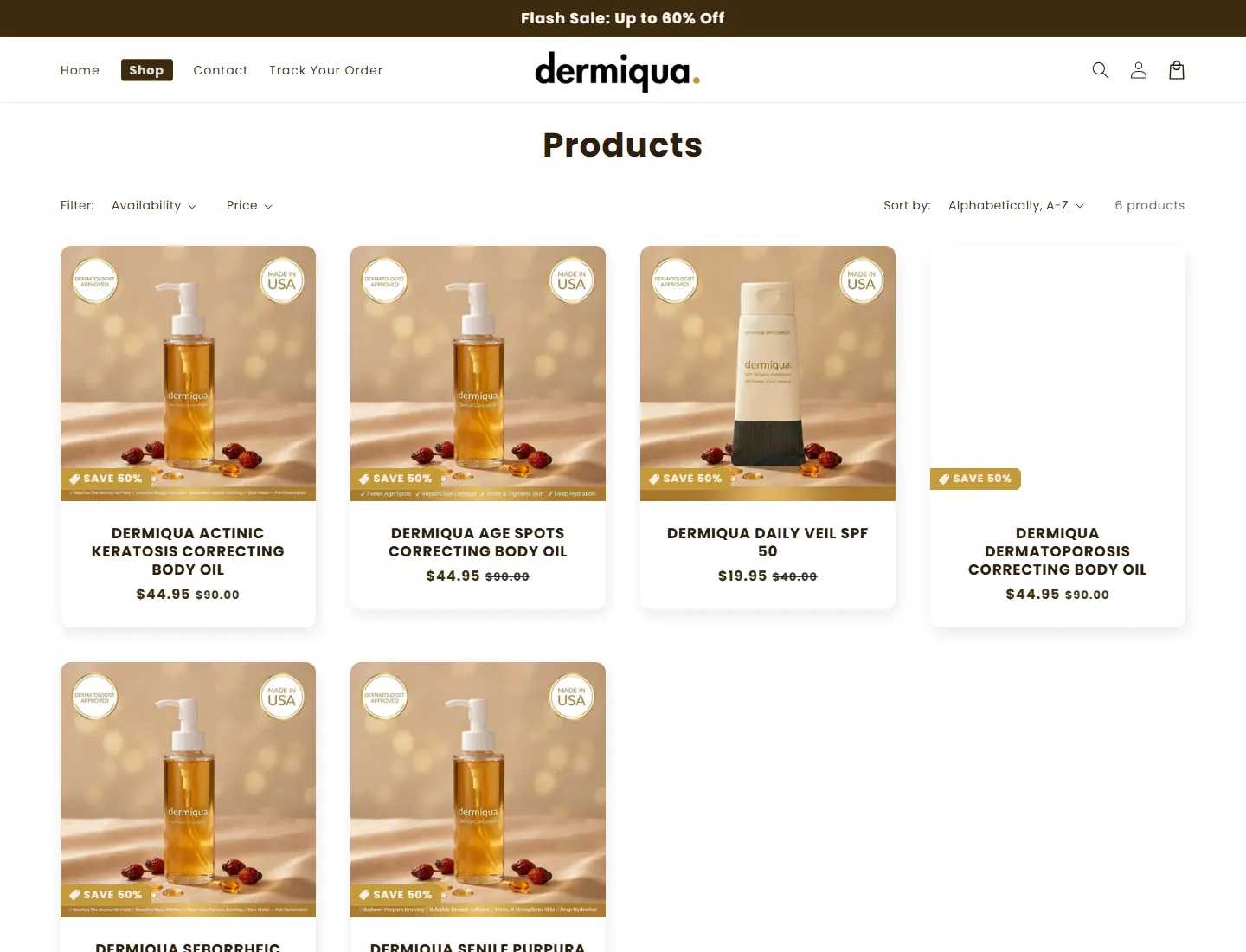 Products – Dermiqua page captured during the ZeroThought investigation