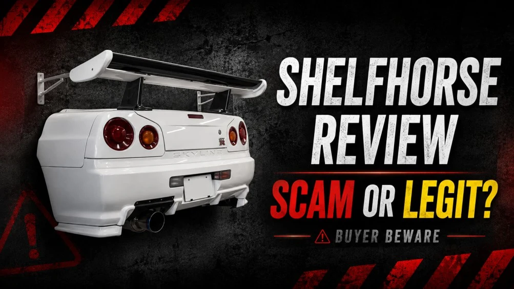 Shelfhorse Review showing the wall-mounted HorseShelf product with a Scam or Legit warning graphic.
