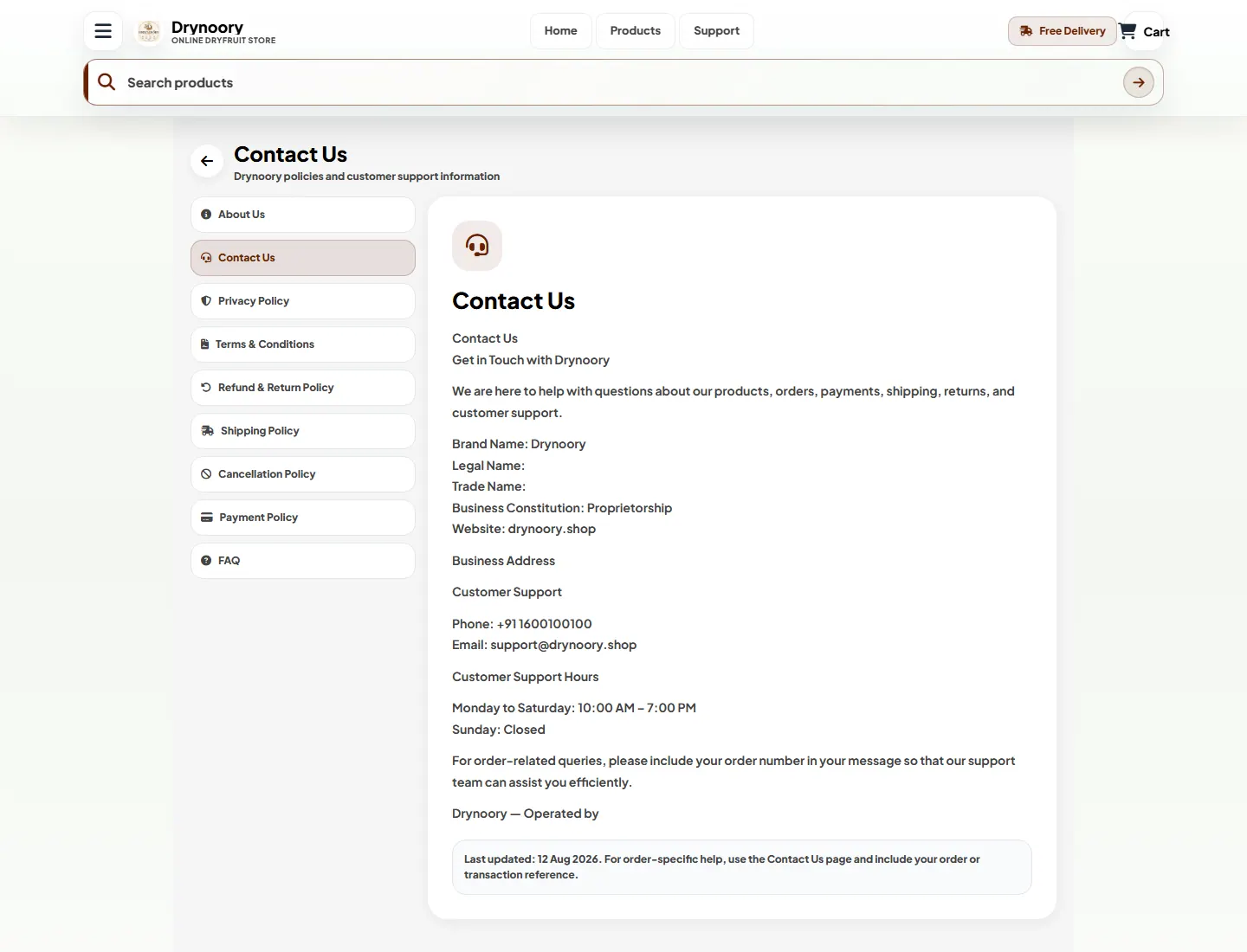 Drynoory - Online Store page captured during the ZeroThought investigation