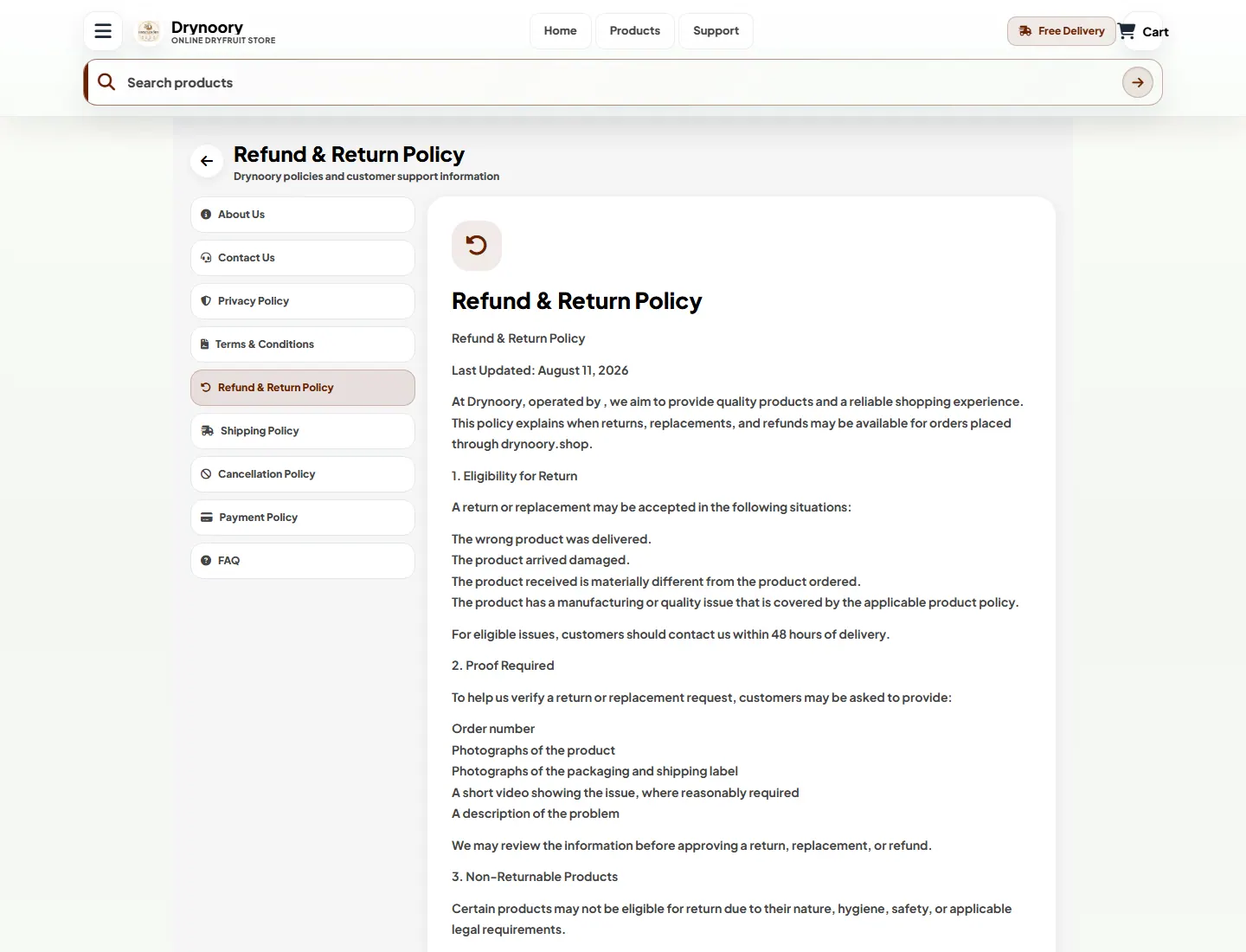 Drynoory - Online Store page captured during the ZeroThought investigation