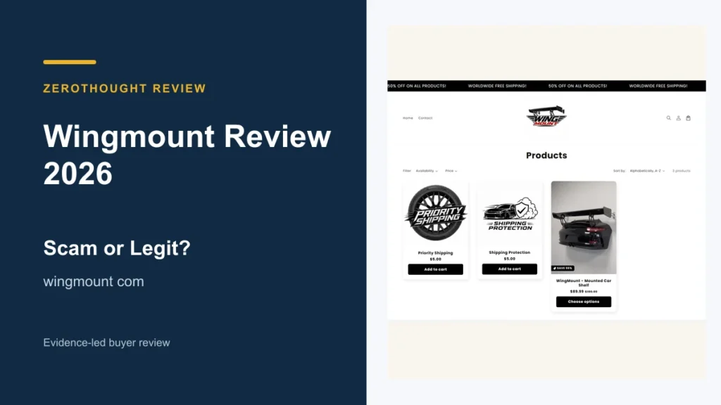 Wingmount website or product material beside a ZeroThought review title.