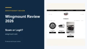 Wingmount website or product material beside a ZeroThought review title.
