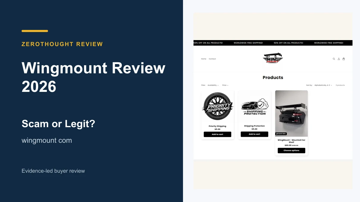 Wingmount website or product material beside a ZeroThought review title.