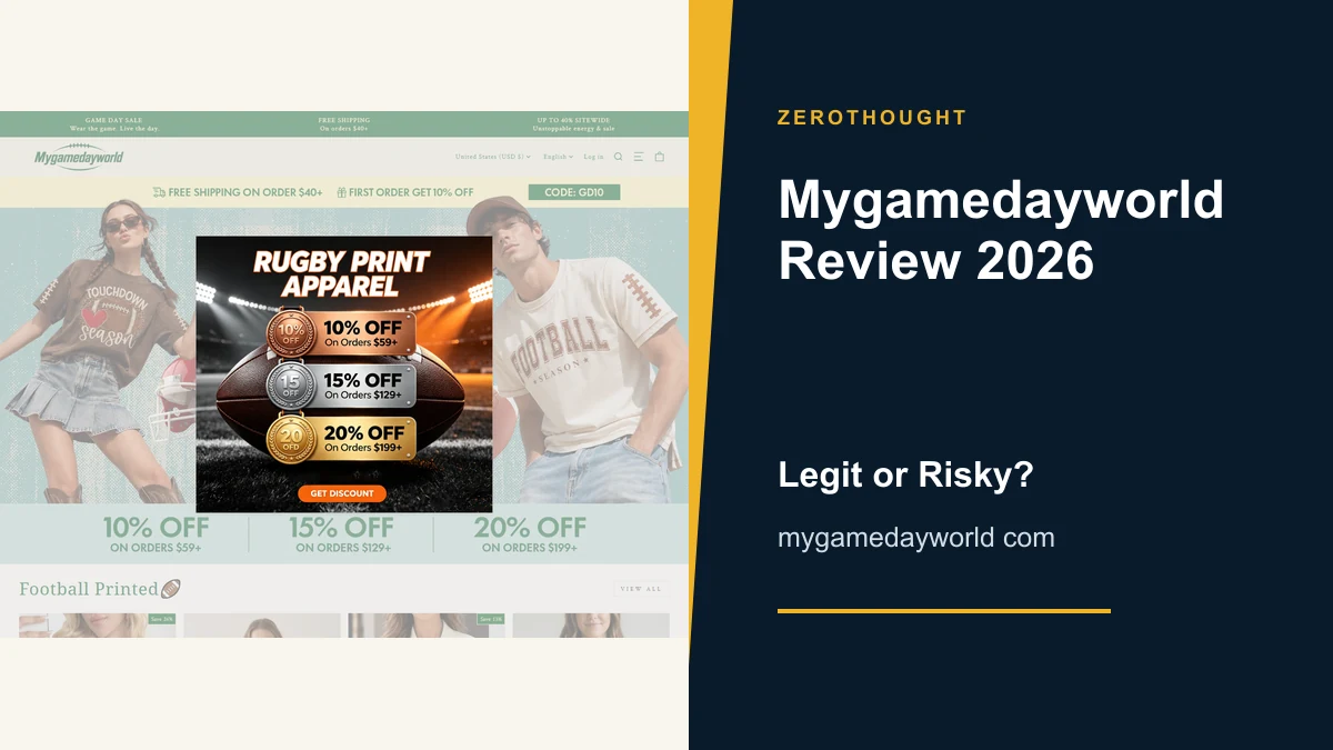 Mygamedayworld website or product material beside a ZeroThought review title.